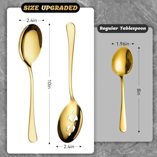 10-Inch 6 Piece Serving Spoon Set - 3 Large, 3 Slotted,Gold
