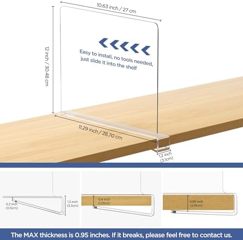HBlife 12 Inches Tall [Extra Tall Version] Clear Shelf Dividers, 4 Pack Purse Organizer for Closet Perfect for Sweater, Shirts, Handbags in Bedroom and Kitchen, Acrylic Bookshelf for Organization