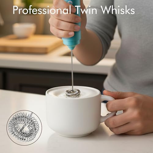 Rechargeable Milk Frother Handheld, 2-IN-1 Dual Spring Whisk Electric Frother Wand for Cappuccino Latte Macchiato, Portable Drink Mixer for Coffee, Matcha, Hot Chocolate
