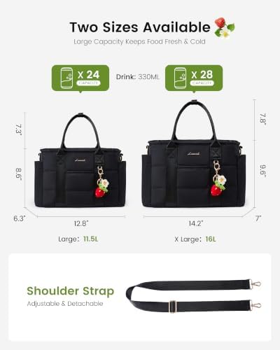 LOVEVOOK Insulated Lunch Bag Women For Work with Cute Strawberry Charm
