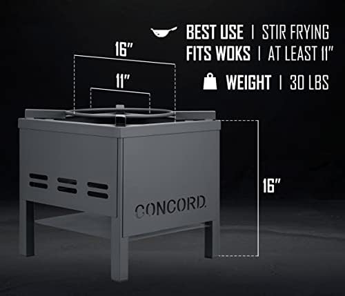 Concord Professional Single Banjo Wok Burner with Stand. Drop In Wok Edition. Up to 270,000 BTU. Great for Home Brewing, Wok Stir Fry, Turkey, Etc. (16")