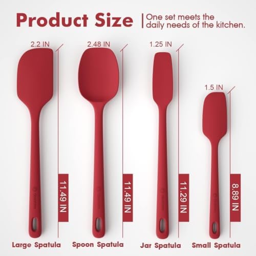 ChefAide 4 Pieces Silicone Spatulas Set, Heat Resistant Rubber Spatula