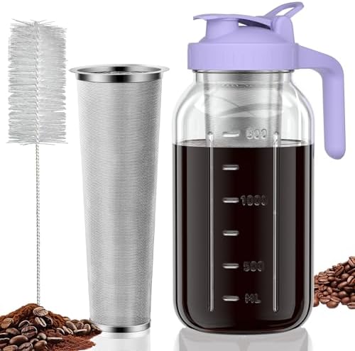 JunVpic Cold Brew Coffee Maker, 64 oz Glass Mason Jar Pitcher