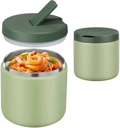 Pawtong 19oz Insulated Vacuum Food Jar with Buckle Lid Wide Mouth Soup Thermo for Hot Food Kids Leakproof Stainless Steel Lunch Container- Green-1Pack