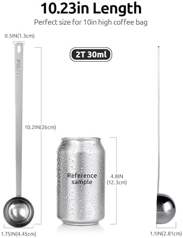 U-Taste Coffee Scoop 2 Tablespoon: 18/8 Stainless Steel Measuring Scooper for Ground Coffee, Bean, Powder, Espresso, 8.5in Extra Long Handle Metal Meaure Spoon for Canister, Jar (2Tbsp/30ml, Silver)