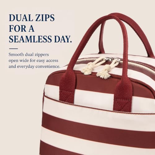 LOVELYWIND Lunch Box for Women, Insulated Lunch Bag, Red Striped Tote