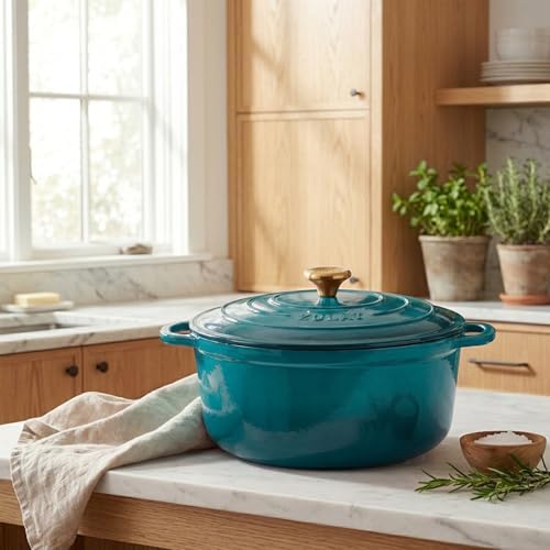 Zulay Kitchen 6.4 Quart Enameled Cast Iron Dutch Oven Pot with Lid, Emerald