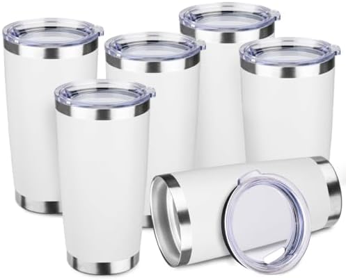 StarSpeed 6 Pack 20oz Stainless Steel Travel Coffee Tumbler,White