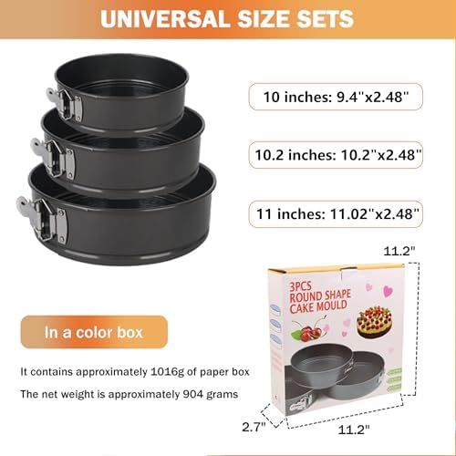 Springform Cake Pan, Cake Pan with 3 Different Size (9.5,10.2,11inch), Cake Molds for Baking with Removable Bottom, Non-Stick Bakeware for Effortless Baking（with 50 Pcs Parchment Paper Liners）