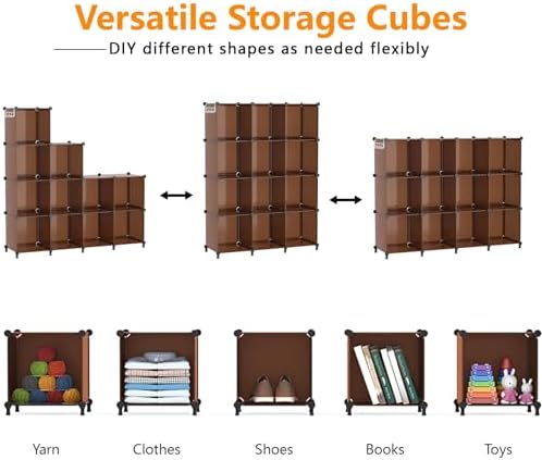 AWTATOS Closet Organizer, 12 Cube Storage Organizer Shelves, Cocoa Brown