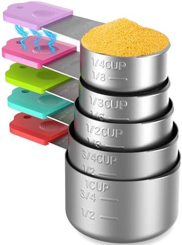 Magnetic Measuring Cups, 5 Stainless Steel Nesting Measuring Cup Set for Measuring Dry or Liquid Ingredients
