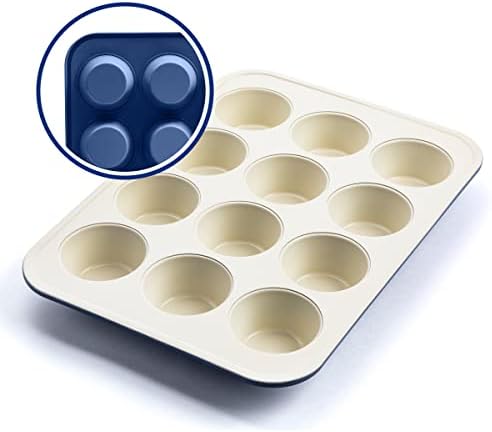 GreenLife 12 Cup Ceramic Nonstick Muffin Pan, Navy