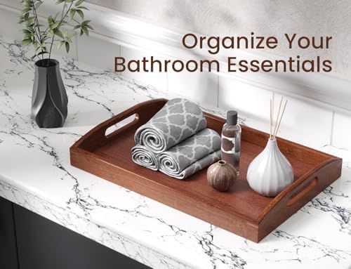 Bamboo Set of 2 Serving Trays with Handles Decorative Tray(Brown)