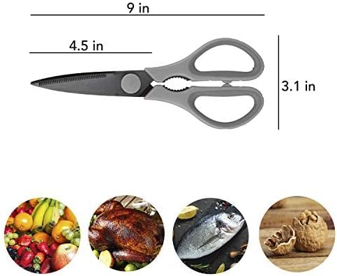 Country Kitchen Kitchen Scissors, Stainless Steel Kitchen Shears, Cooking Scissors for Cutting Meat, Chicken, Herbs and Produce with Blade Cover and Soft Grip Handles, Gray