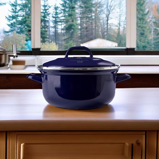 BK Indigo Aluminum Heavy-Gauge Carbon Steel, Induction, 5.5QT Nonstick Glaze Dutch Oven, Dishwasher Safe, Blue