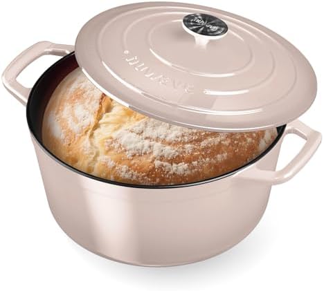 Nuwave 6 Qt PFAS-Free Enameled Cast Iron Dutch Oven Pot with Lid, Chiffon