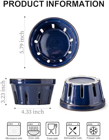 Gomakren Ceramic Berry Basket Set of 2, Fruit Bowl with Holes, Cobalt Blue