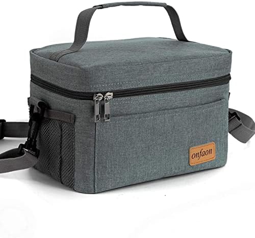 ONFAON Lunch Bag for Men/Women, Insulated Reusable Lunch Box Leakproof Cooler Tote Bag Freezable with Adjustable Shoulder Strap for Office Work Picnic Beach(Grey)