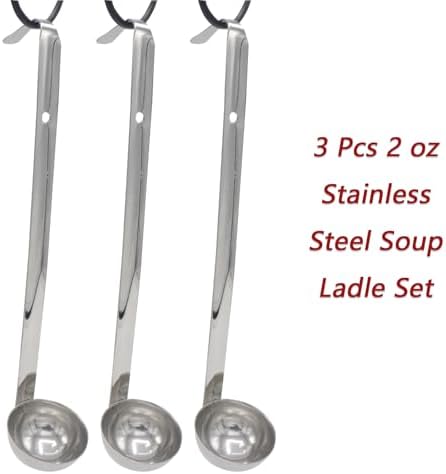 3-Pack Stainless Steel Soup Ladle Set with Hooked Long Handle 2 oz