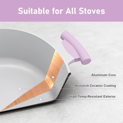 AIKENBBKK 5 Quart Stock Pot with Lid, Non Stick Cooking Pot, Ceramic Soup Pot Nonstick, Induction Cookware for Pasta,Soup,Spaghetti, Stay-Cool Handle, Suitable for All Stoves, PFAS-Free, Purple