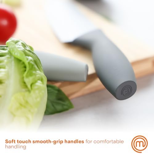 MasterChef Knife Set with Block, 7pc Kitchen Knives Set with Holder, Grey