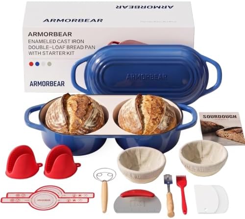 Sourdough Bread Baking Kit with Double Loaf Cast Iron Bread Pan, Blue