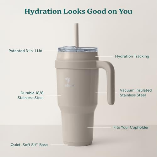 REDUCE 40 oz Stainless Steel Tumbler with Handle - Dual-Wall Vacuum Insulated Travel Mug, Sweat-Proof Lid & Reusable Straw - Keeps Drinks Cold for 24 Hrs, Fits Cupholders, Dishwasher Safe - Sand