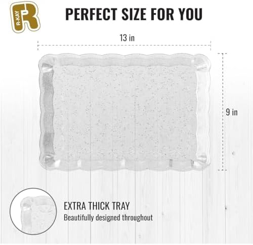 6 Pack Silver Glitter Plastic Serving Trays for Party, 9 x 13 Inch - Heavy Duty Plastic Silver Trays for Food - Rectangular Party Serving Platters