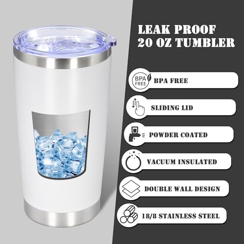 20 oz Tumbler Insulated Tumblers Stainless Steel Coffee Mug,White 12PCS