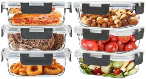 6pack 12oz Small Glass Meal Prep Containers with Airtight Lids