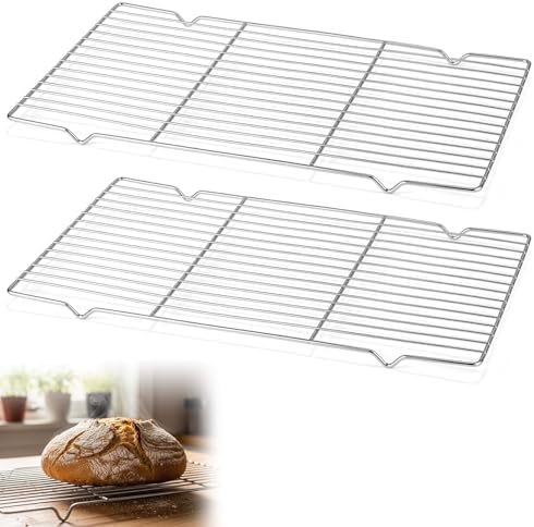 Lounsweer 2 Pack Cooling Racks, 10L x 18W x 1H Stainless Steel Wire Rack for Baking Sheet, Large Cookie Cooling Rack, Oven Safe Cooking Racks for Sheet Pan, Dishwasher Safe, Full Size