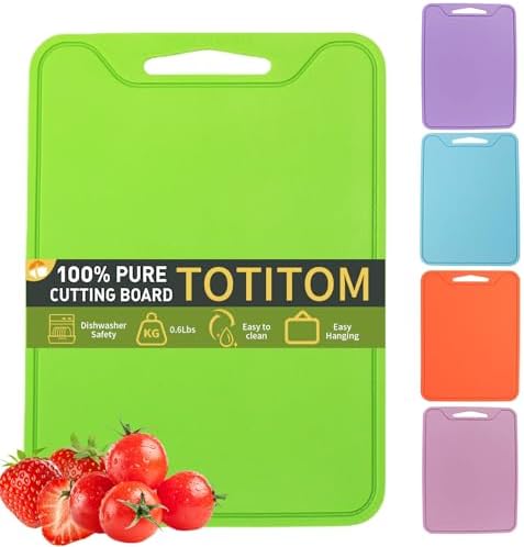 Flexible Plastic Cutting Boards for Kitchen, 11.8''x 8.6'' Silicone Cutting Board, BPA Free Non Slip Cutting Mat for Meat, Vegetables and Fruit with Easy Grip Handle, Dishwasher Safe (Green)