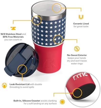RTIC 20oz Essential Tumbler with Lid, Ceramic Lined, Stars