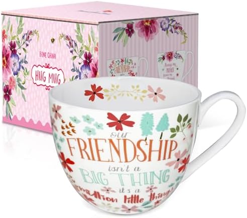 20 oz Floral Best Friend Coffee Mug, Premium Bone China Tea Cup with Meaningful Friendship Quote, Cute Soul Sister Gift for Women, Designed in England by Harvest Green Studio