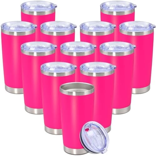 20 oz Tumbler Insulated Tumblers Stainless Steel Coffee Mug,Hot Pink 12PCS