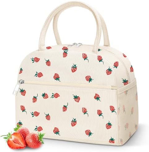 DALINDA Corduroy Lunch Bag Lunch Box for Women Men,Cute Insulated Lunch Bags,Water-Resistant Cute Cooler Lunch Tote Bag, Reusable LunchBox Large Capacity for Work Travel Picnic