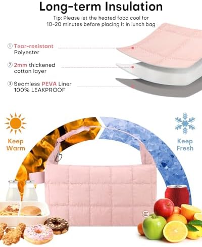 Insulated Lunch Bag for Women, Leakproof Puffer Lunch Box