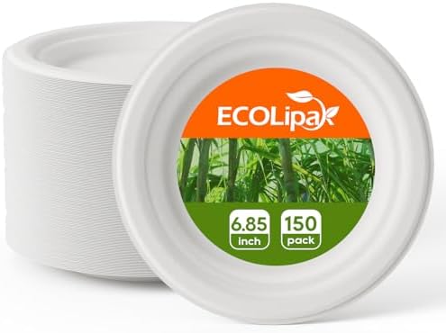 ECOLipak 6.85 in 150 Pack White Compostable Disposable Dessert Paper Plates