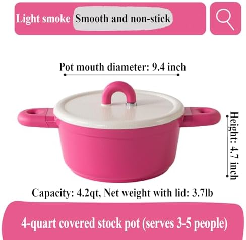 Alpstone 5QT Nonstick Stock Pot with Lid, Pink