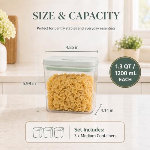 3-Pack 1.3 Qt Airtight Food Storage Containers, Stackable Pop Lids