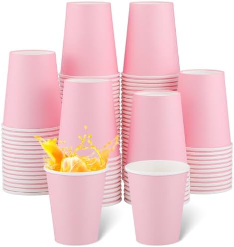 NatNarr 100 Pack Pink Paper Cup, 9oz Pink Party Cups Drinking Cups