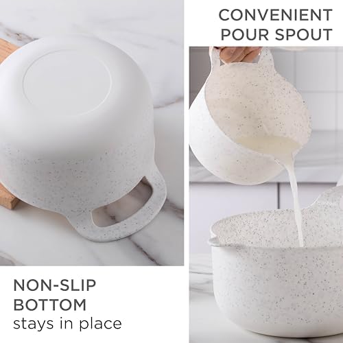 COOK WITH COLOR Nesting Plastic Mixing Bowl Set with Pour Spouts and Handles, Speckled White, 6 Piece Non-Slip