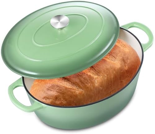 Leonyo 7QT Enameled Cast Iron Oval Dutch Oven Pot with Lid, Pistachio Green