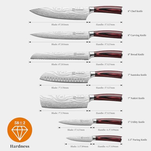 KEEMAKE 7 Pieces Kitchen Knife Set, Professional Ultra Sharp Chef Knife Set