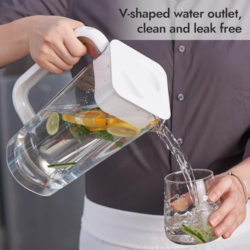 CURTA 1 Pack 2 Liters/68 oz Plastic Pitcher with Lid & Handle for Kitchen,ICED JUICE and Coffee Carafe Beverage Serveware, Acrylic Water Jug for Hot/Cold Drinks&lemonade