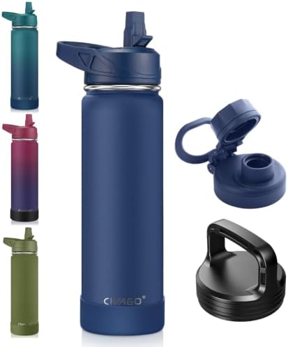 CIVAGO 24 oz Insulated Stainless Steel Water Bottle With Straw and 3 Lids