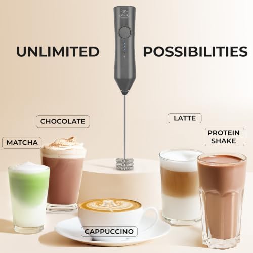 Zulay Kitchen Rechargeable Milk Frother Handheld - Frother Wand, Drink Mixer, Electric Whisk Frother, for Cappuccinos, Matcha & Protein Powder - Dynamic Triple Whisk, 3 Speed 500mAh Charcoal Gray