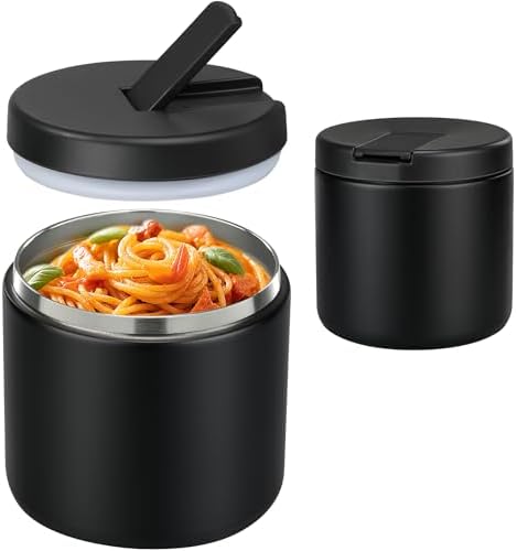 Pawtong 19oz Insulated Vacuum Food Jar with Buckle Lid Wide Mouth Soup Thermo for Hot Food Kids Leakproof Stainless Steel Lunch Container- Black-1Pack