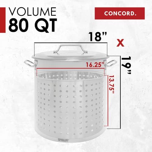 CONCORD Stainless Steel Stock Pot w/Steamer Basket. Cookware great for boiling and steaming (80 Quart)