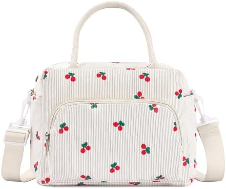 GASSDA Lunch Box for Women Insulated Lunch Bag Women Adult Cute Lunch Bags Reusable Lunchbox Cooler Tote Bag for Work Picnic (Beige-Cherry)
